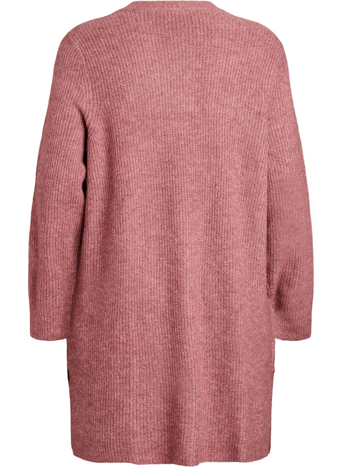 FLASH - Lang ribbestrikket cardigan med åpen front, Rosa, Packshot image number 1