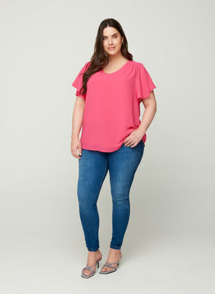 Bluse med korte ermer, Fandango Pink, Model image number 2
