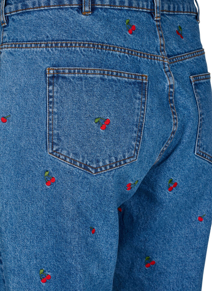 Mille mom-fit jeans med broderi, Blå, Packshot image number 3