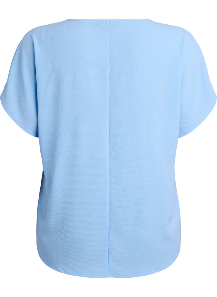 Bluse med korte ermer og rund hals, Bl&aring;, Packshot image number 1