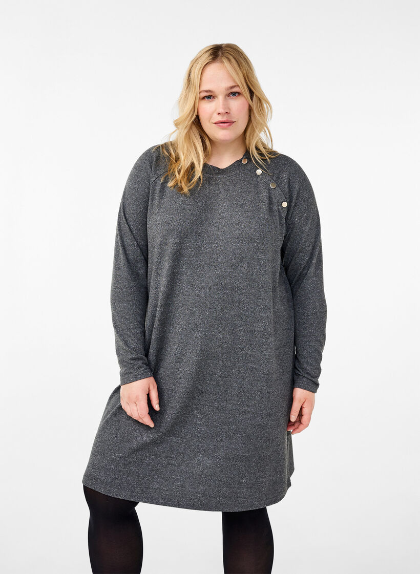 Jerseykjole med knapper, Dark Grey Melange, Model image number 0