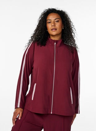 Zizzi Sporty jakke med glidelås og kule detaljer, T. Port Orch Stripe, Model image number 0