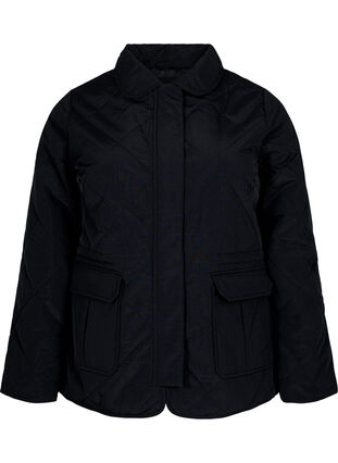 Zizzi Vattert jakke med krage og lommer, Svart, Packshot image number 0