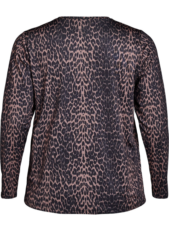 Langermet treningstopp med leopardtrykk, Brun, Packshot image number 1