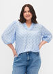 Prikkete bluse med 3/4 ermer i viskosemateriale, Light Blue Dot, Model image number 0
