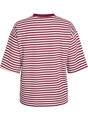 Zizzi Stripete bluse med 3/4-ermer og knappedetaljer, Rød, Packshot image number 1