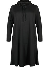 Jerseykjole med høy hals og lommer, Black