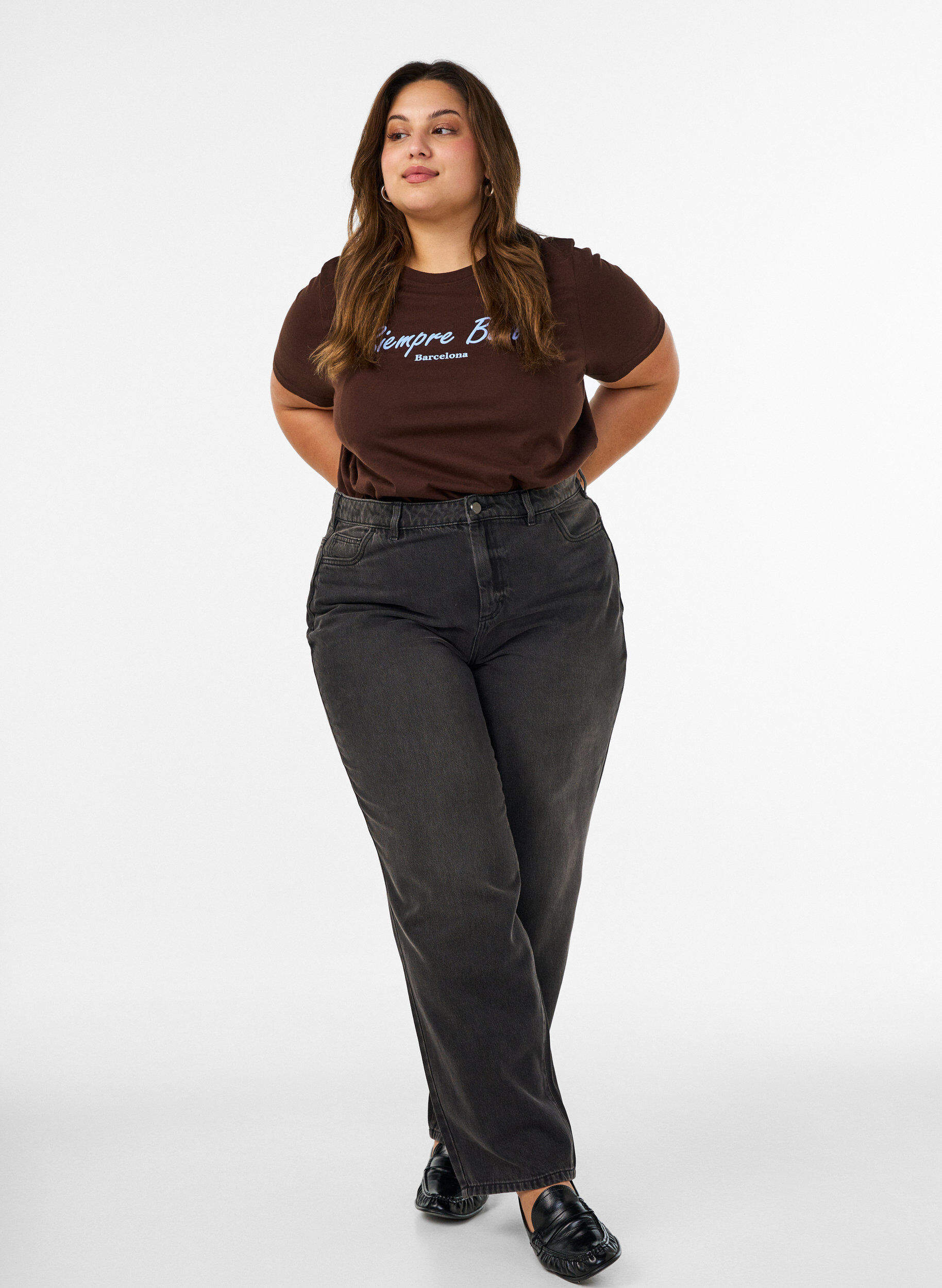 ZizziT-skjorte i &oslash;kologisk bomull med trykk, Brun, Model image number 1