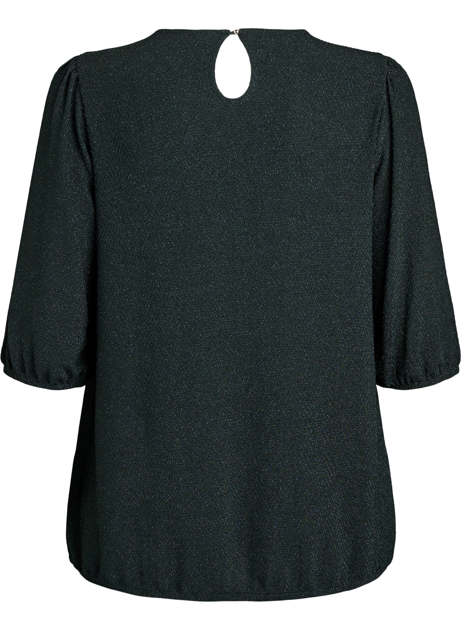 Zizzi Bluse med glitterm&oslash;nster og 3/4 ermer, Gr&oslash;nn, Packshot image number 1