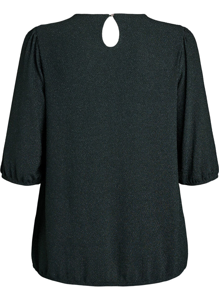 Bluse med glittermønster og 3/4 ermer, Grønn, Packshot image number 1