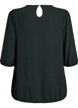 Zizzi Bluse med glittermønster og 3/4 ermer, Grønn, Packshot image number 1