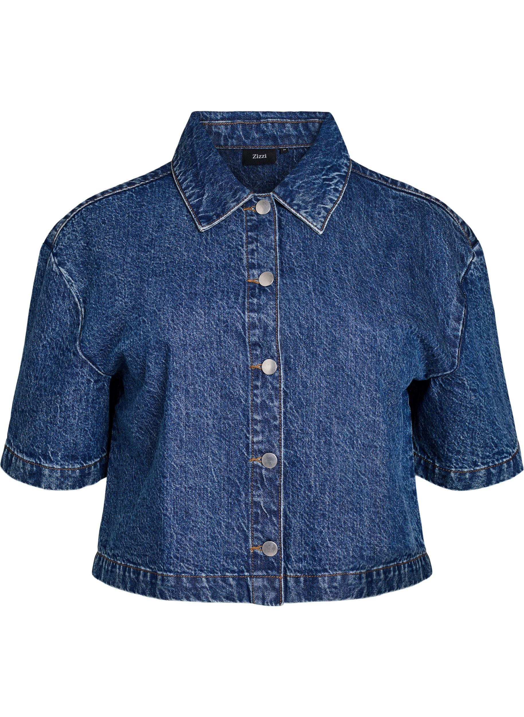 Kortermet denimjakke med knappelukking