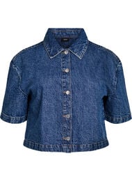 Kortermet denimjakke med knappelukking, Bl&aring;