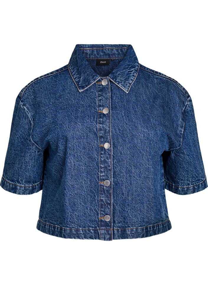 Kortermet denimjakke med knappelukking, Bl&aring;, Packshot image number 0