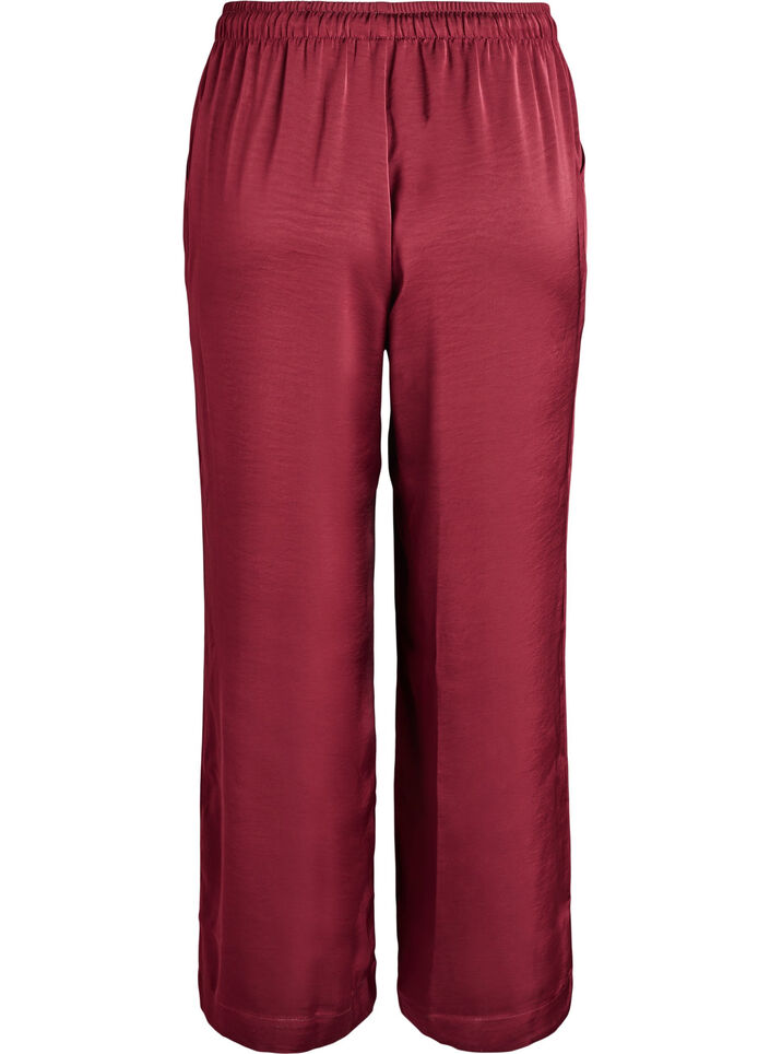 Bukse med satenglook, høy midje og vide ben, Mørk Bordeaux, Packshot image number 1