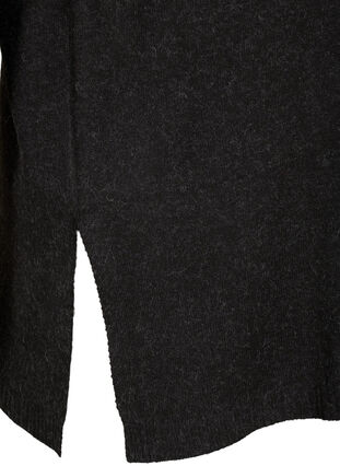 Melert strikket poncho med oppbrettet krave og splitter, Black, Packshot image number 3