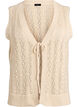 Strikket vest med hullbroderi og knyting, Beige, Packshot image number 0