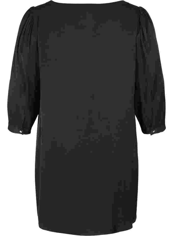 Tunika med knapper og 3/4-ermer, Black, Packshot image number 1