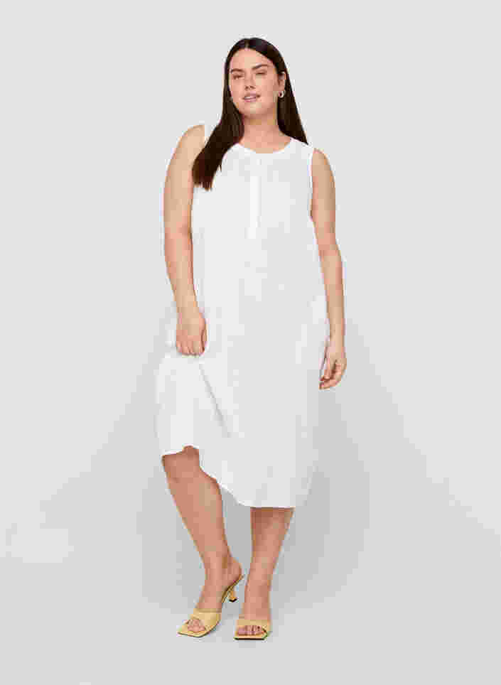 Ermeløs kjole i bomull, White, Model image number 2