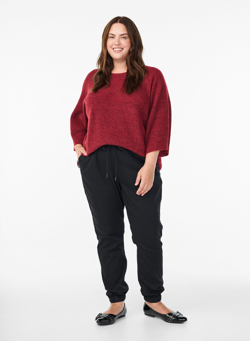 Ribbestrikket genser med 3/4 ermer, R&oslash;d, Model image number 1