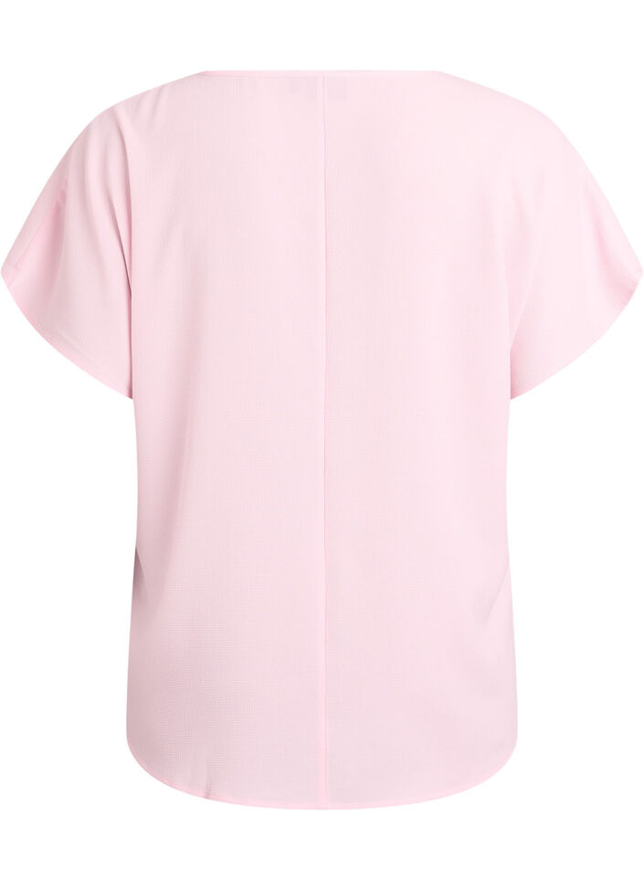 Bluse med korte ermer og rund hals, Rosa, Packshot image number 1