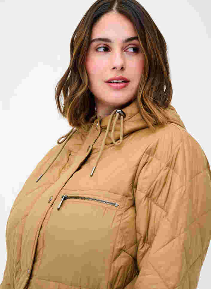Lett jakke med quiltet mønster og hette, Tobacco Brown, Model image number 2