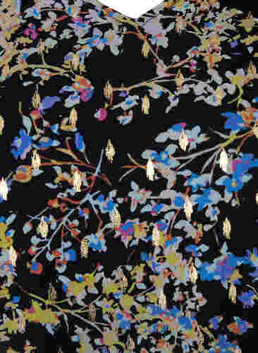 Blomstrete bluse med lange ermer og V-hals, Black/Vibrant Flower, Packshot image number 2