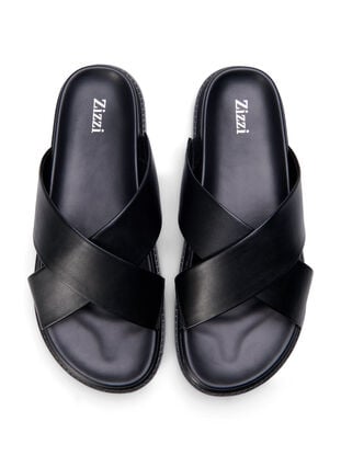 Sandal med bred passform og kryssede remmer, Black, Packshot image number 2