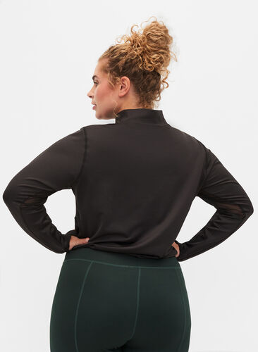 Høyhalset treningsgenser med glidelås, Black, Model image number 1