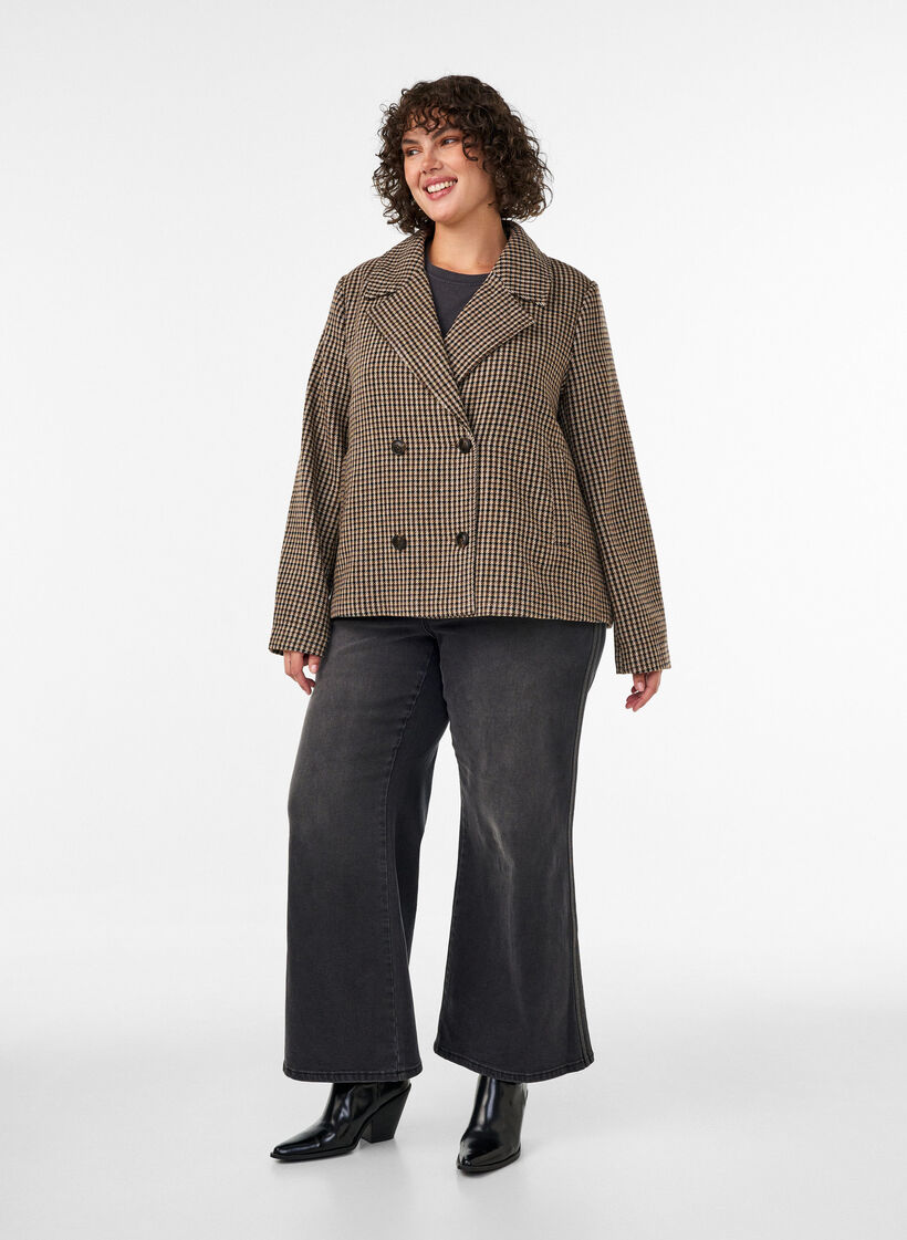 Kort rutete k&aring;pe med dobbeltradede knapper og knappelukking, Brun, Model image number 1