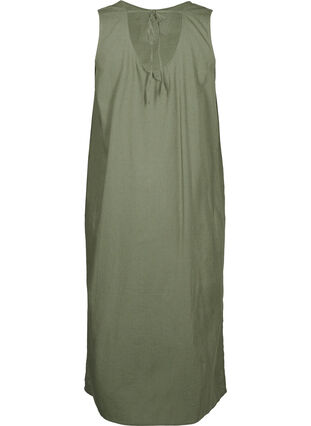 Zizzi Ermeløs kjole i bomullsblanding med lin, Deep Lichen Green, Packshot image number 1