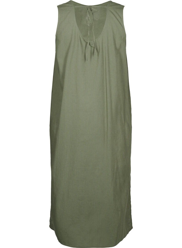 Ermeløs kjole i bomullsblanding med lin, Deep Lichen Green, Packshot image number 1
