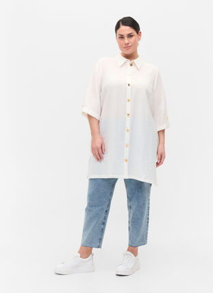 Lang skjorte med 3/4-ermer, Bright White, Model image number 2