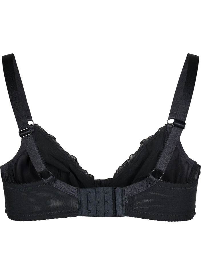 Full dekkende BH i mesh med brodert mønster, Black, Packshot