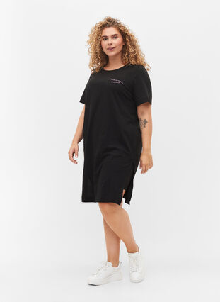 Lang T-skjorte med mønsterdetaljer, Black, Model image number 2