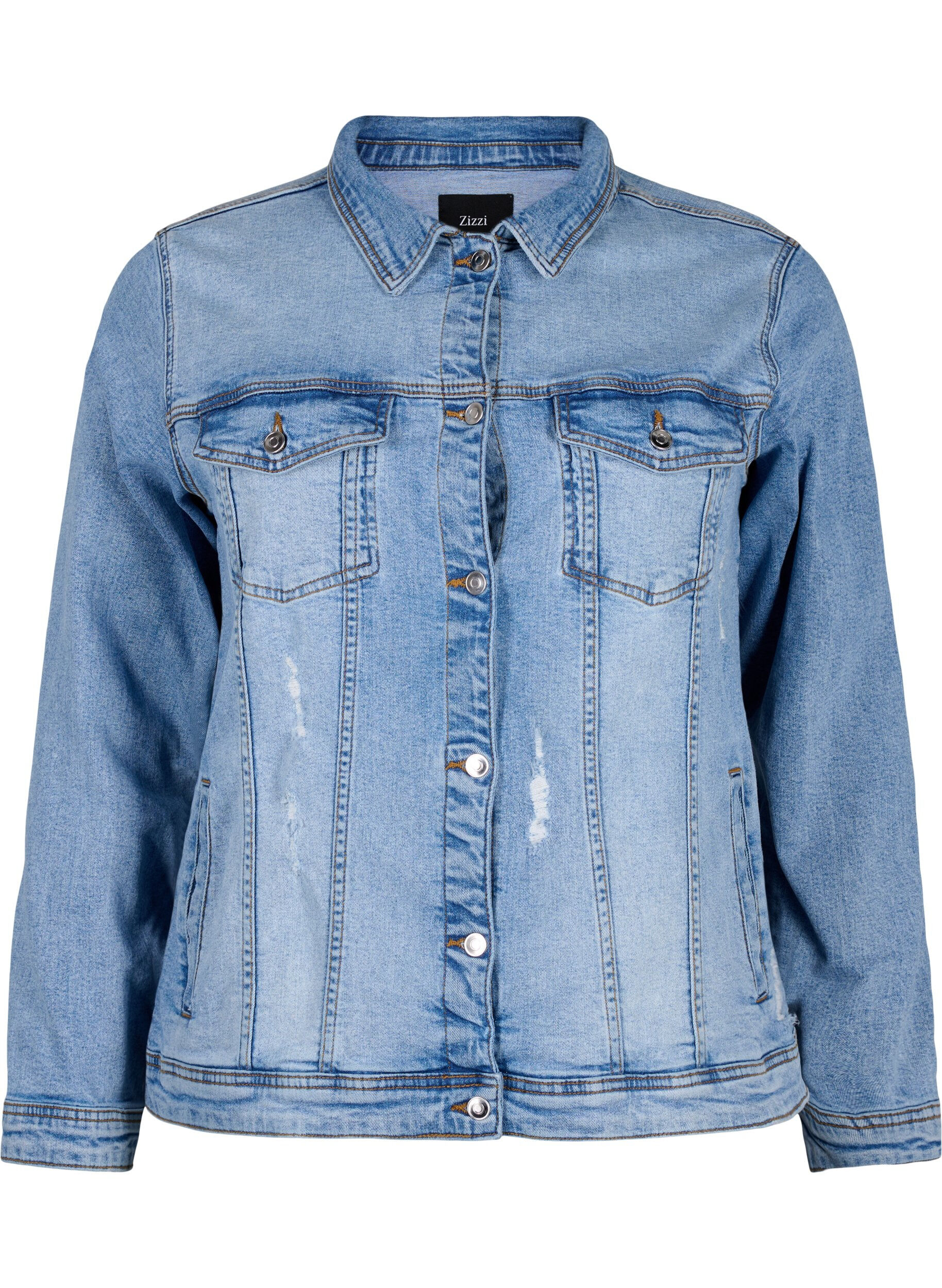 Zizzi Kort dongerijakke i bomull, Light blue denim, Packshot image number 0