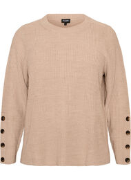 Strikket bluse med ribbestruktur og knappdetaljer, Beige