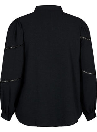 Skjortebluse med heklede detaljer, Black, Packshot image number 1