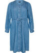 Denimkjole med V-hals og knytebelte, Bl&aring;, Packshot image number 0