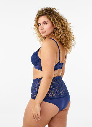Zizzi Høy midje hipster-truser med blonder, Medieval Blue, Model image number 1
