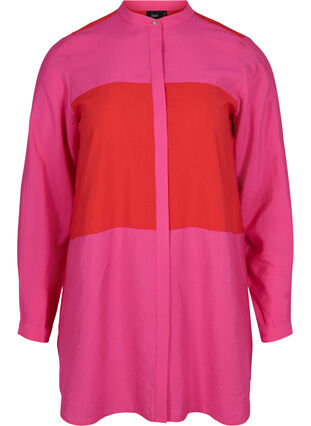 Lang skjorte med colorblock, Pink Red Block, Packshot image number 0