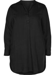 Langermet tunika med V-hals og knapper, Black