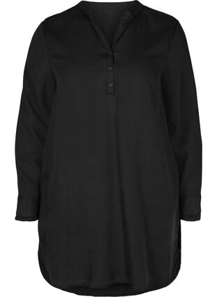 Langermet tunika med V-hals og knapper, Black, Packshot image number 0