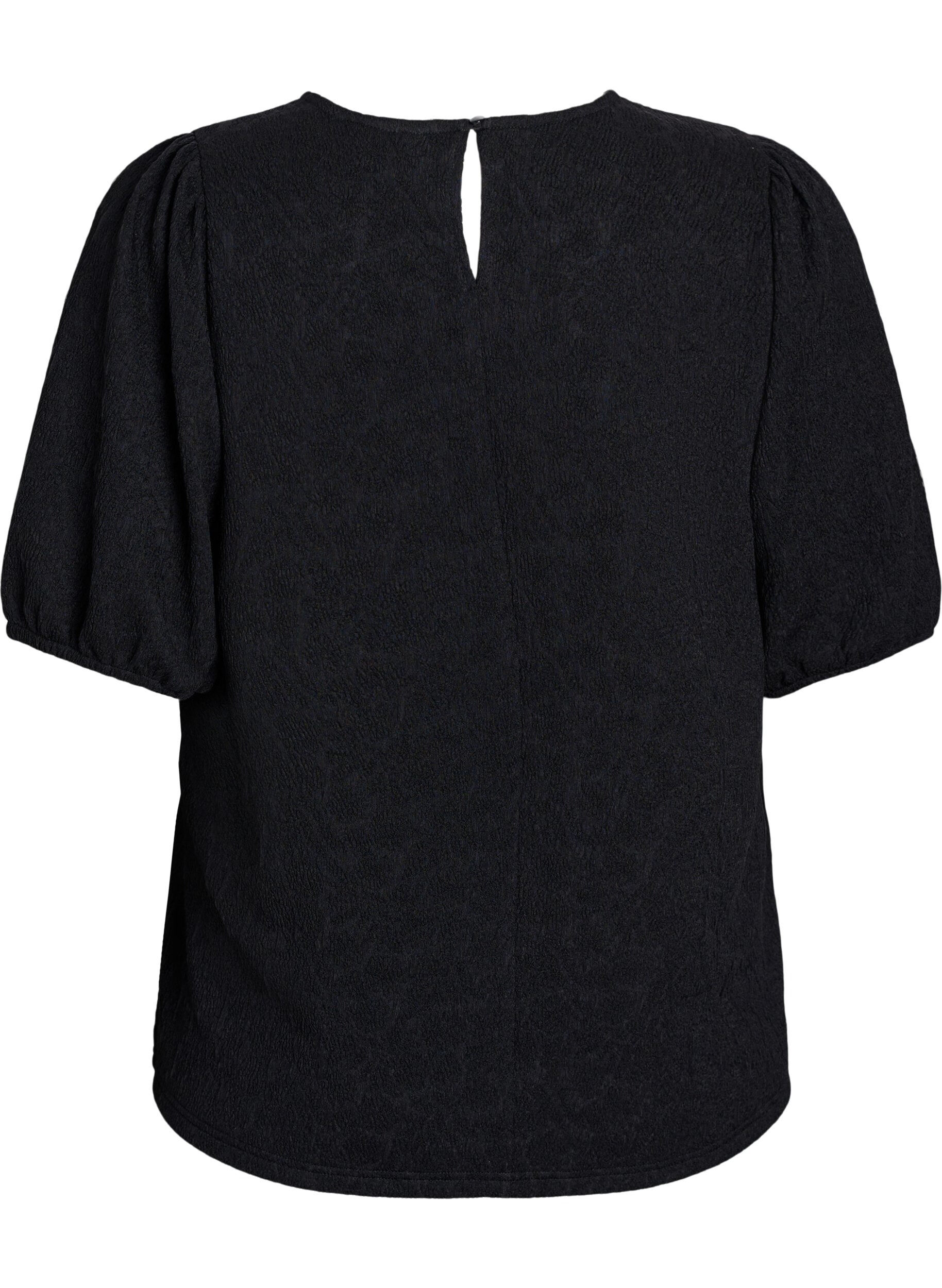 ZizziStrukturert bluse med korte ermer, Svart, Packshot image number 1