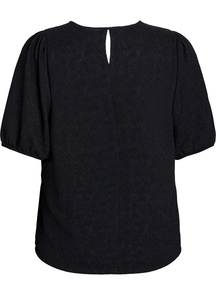 Strukturert bluse med korte ermer, Svart, Packshot image number 1