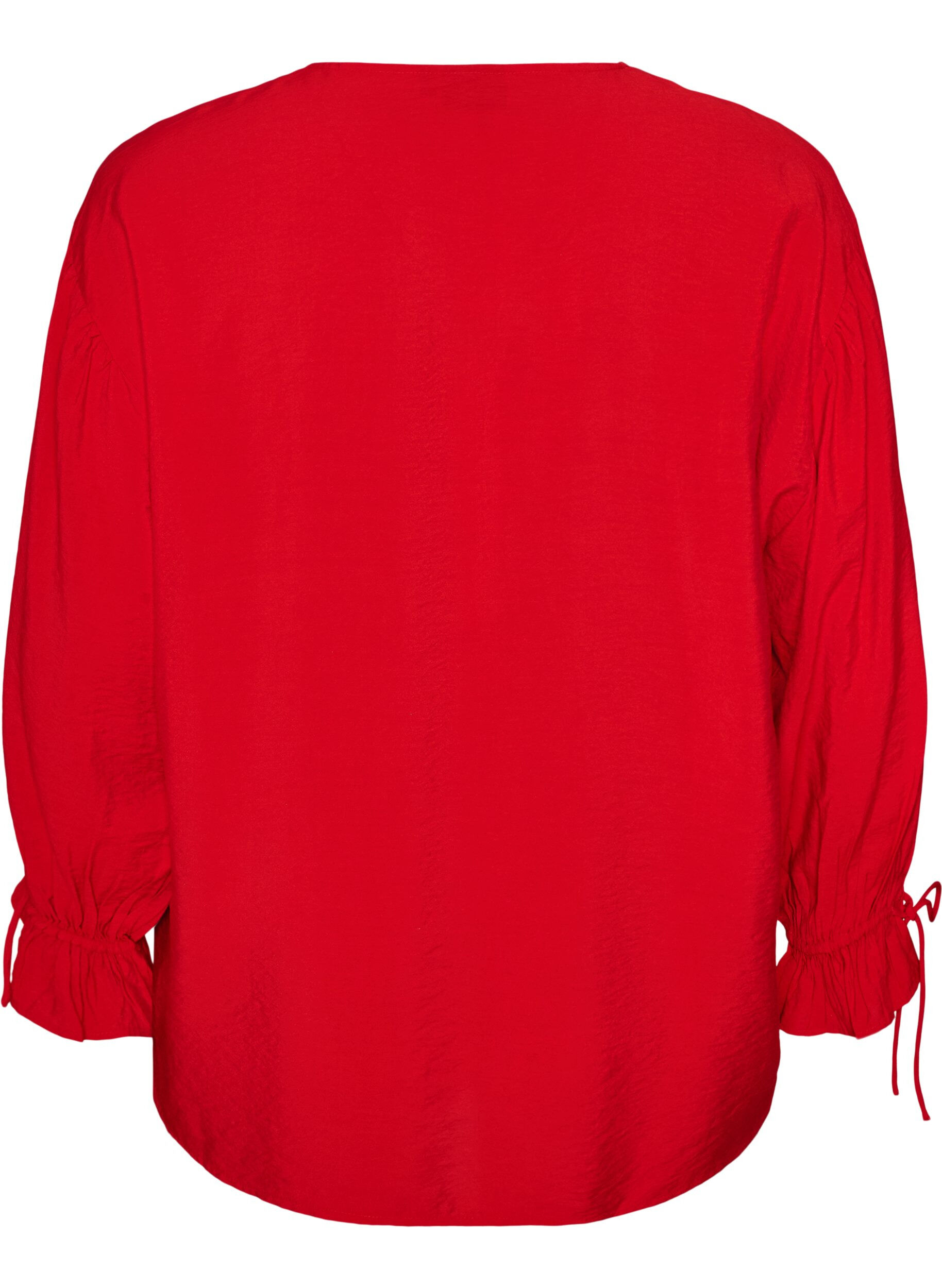 ZizziViskosebluse med knyteb&aring;nd og volangdetaljer, R&oslash;d, Packshot image number 1