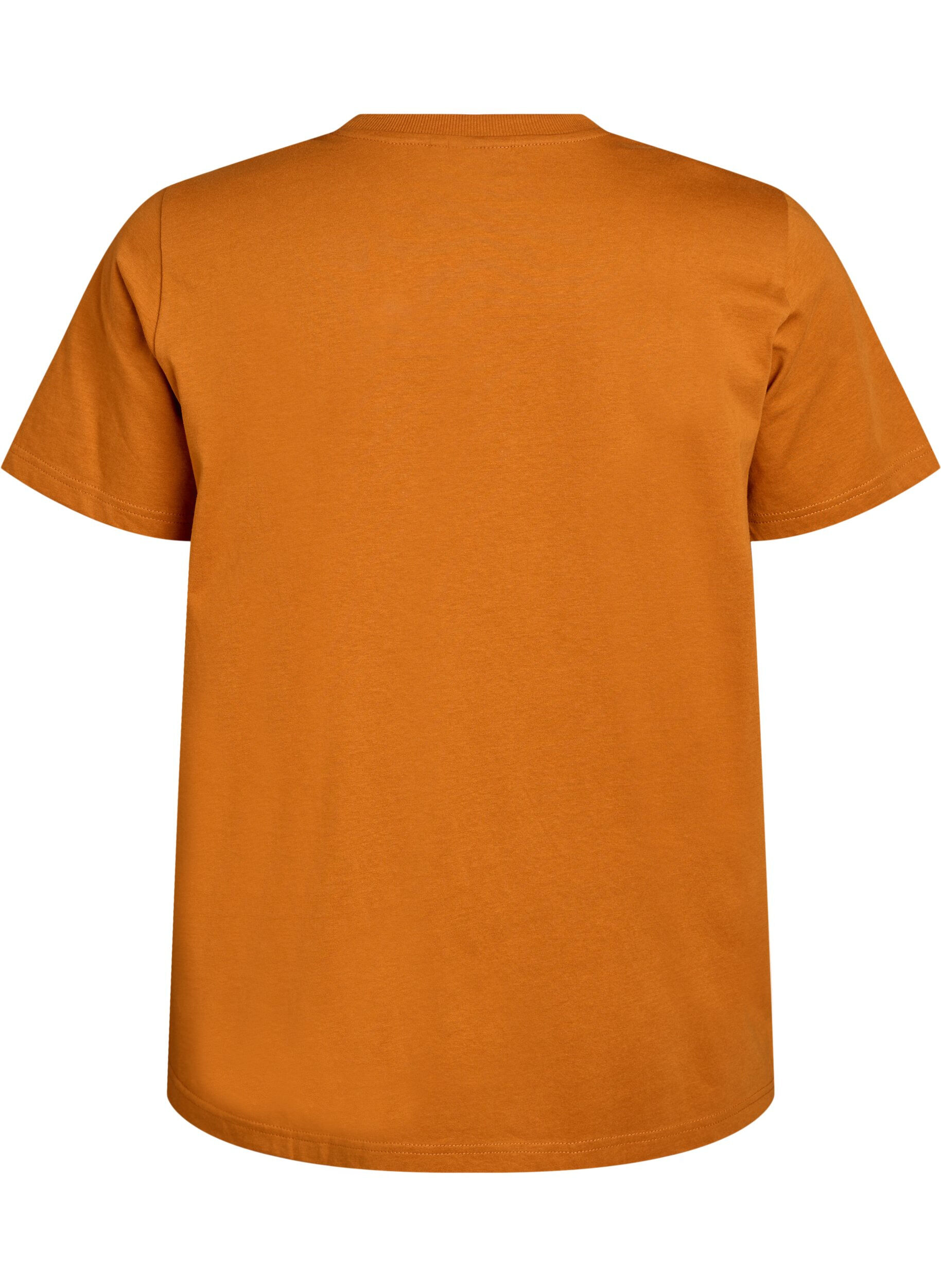 ZizziBasic T-skjorte i bomull med rund hals, Orange, Packshot image number 1