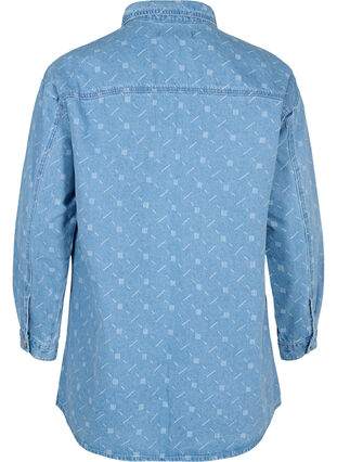 Denim skjorte med mønster, Light blue denim, Packshot image number 1