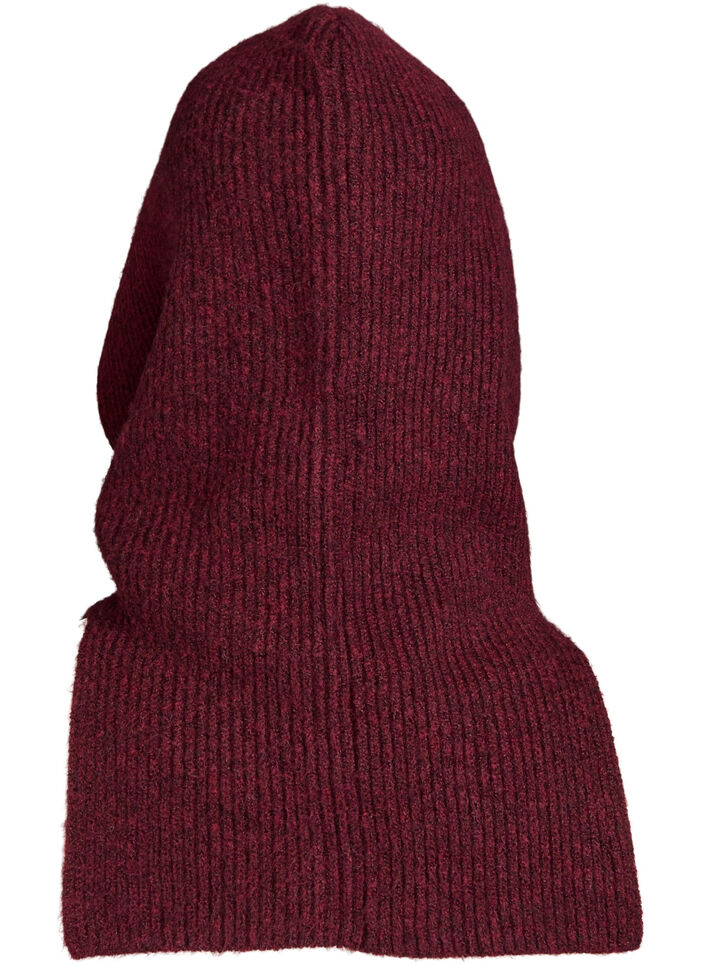 Strikket balaclava med snorer, Mørk Bordeaux, Packshot image number 1