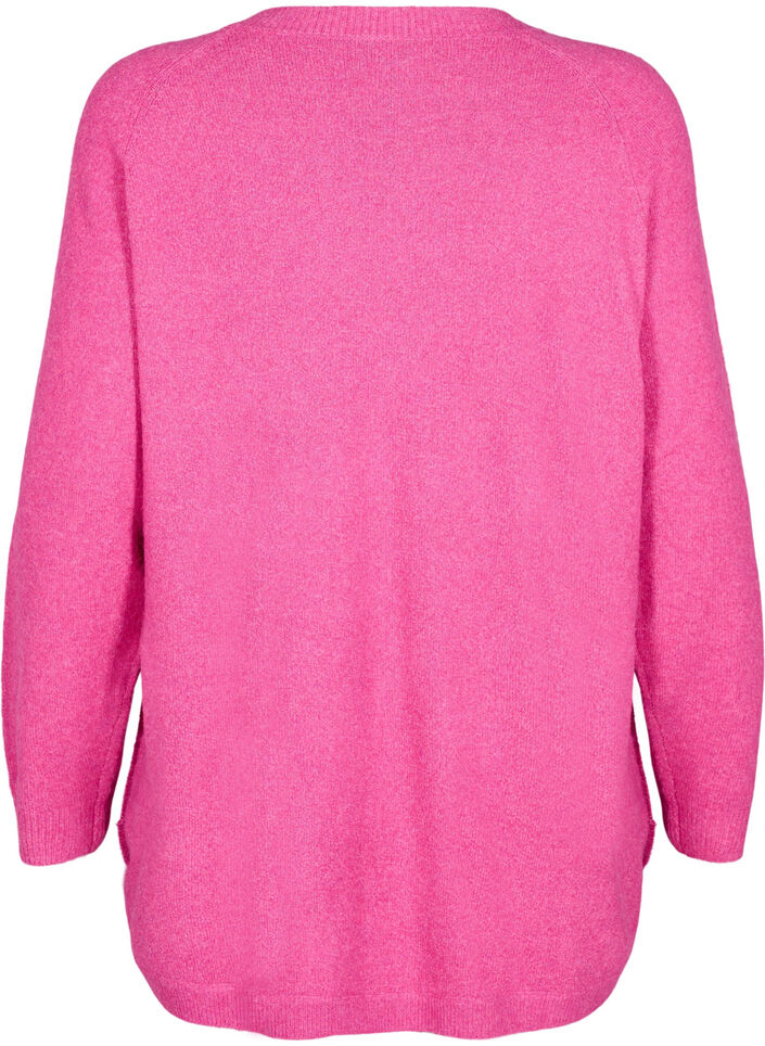 Langstrikket bluse med knappdetalj på siden, Raspberry Rose Mel., Packshot image number 1